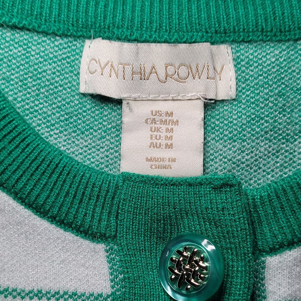 Cynthia Rowley Plaid Button Front Cardigan Sweater Green White Medium Preppy - Picture 5 of 10